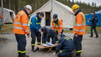 Sivilforsvarspersonell setter opp en midlertidig ly eller krisehåndteringssenter.