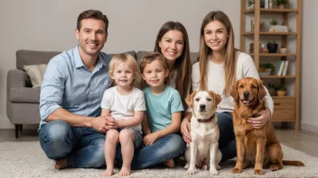 En familie med barn og kjæledyr, som representerer ideen om avkom.