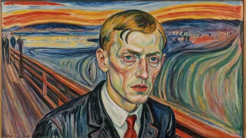 Et maleri av en person med en blanding av følelser i ansiktet, skapt i stilen til Edvard Munch.