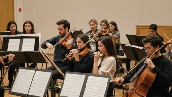 En gruppe musikere som spiller instrumentene sine sammen i en orkesterprøve