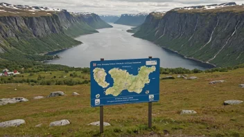 Et idyllisk norsk landskap med en liten landsby eller by i det fjerne