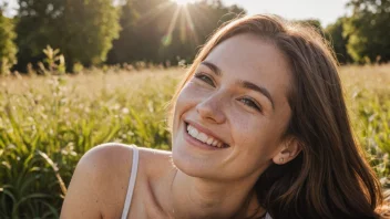 En person med et stort smil på ansiktet, føler seg avslappet og tilfreds på en solrik dag