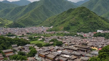 Et vakkert landskap på Taiwan med tradisjonelle bygninger og levende kulturelle elementer