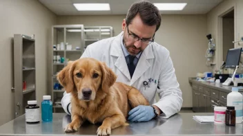 En veterinær undersøker en hund i en medisinsk setting.