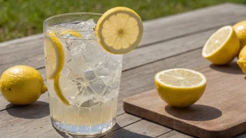 Et glass limonade med isbiter og en skive sitron på en varm sommerdag.