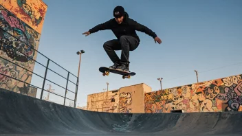 En person i luften, utfører en flip på en skateboard eller snowboard, med et uskarpt bakgrunn for å fremheve bevegelsen.