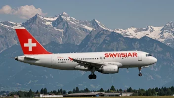 Et Swissair-fly tar av fra en flyplass, med de sveitsiske Alpene i bakgrunnen