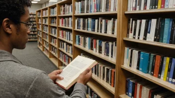 En person holder en bok og smiler, med en bibliotekhylle i bakgrunnen.