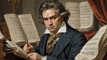 Et portrett av Ludwig van Beethoven, en kjent tysk komponist og pianist.