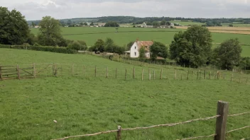 Et markstykke med en gård i bakgrunnen