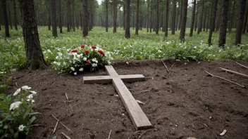 En massegrav i en skog, symboliserer en tragisk hendelse i historien.