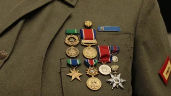 En militæruniform med medaljer og insignier, båret av en soldat.