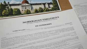 Et bilde av Stortinget med en rapport i forgrunnen.