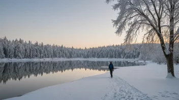 Et fredelig vinterlandskap med en person på reise.