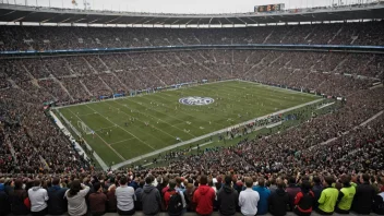 Et fotballstadion fylt med begeistrede tilskuere, som representerer det høyeste nivået i en konkurranse.