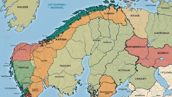 Et kart over Norge som viser de forskjellige fylkene og deres grenser.