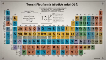 Et bilde av periodesystemet med technetium fremhevet, omgitt av medisinsk bildediagnostikkutstyr og radioaktive symboler.