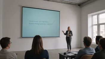 En person presenterer et nytt produkt for et publikum.