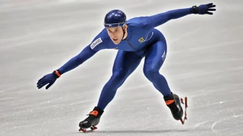 En skøytekonge i aksjon, med en krone eller en medalje rundt halsen.