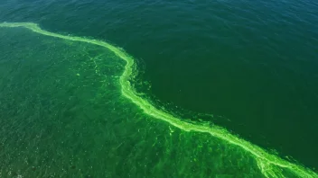 Et stort, grønt algeflak i havet