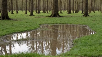 En liten gruppe av vannpytter som reflekterer de omkringliggende trærne og himmelen.