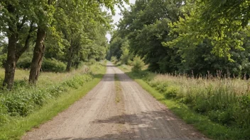 Et fredelig og rolig bilde av en liten vei eller sti i en naturlig omgivelse.