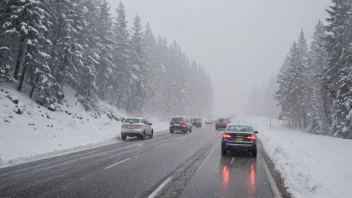 En snødekt fjellvei med biler som kjemper for å komme gjennom snøen.