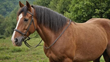 En kardansk hest med en skinnende svart pels og en flytende man, stående i en grønn eng.