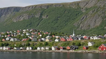 Et panoramabilde av Klevstrand, som viser dets unike geografiske plassering.