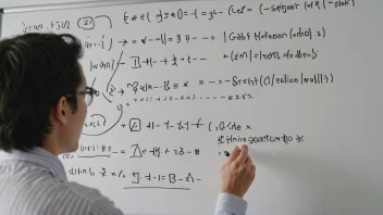 En person foran en tavle med matematiske formler og diagrammer.