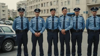 En gruppe gendarmer i uniform, stående foran en politistasjon.