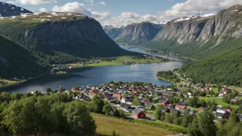 En pittoresk landsby i Norge med tradisjonelle hus og en fredelig atmosfære.