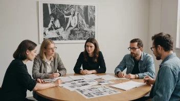 En gruppe mennesker som jobber sammen for å planlegge og organisere en utstilling.