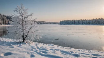 Et vinterlandskap med en kald og isete atmosfære.