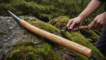 En tømmerhake, et tradisjonelt norsk skogbruksverktøy, brukes til å håndtere tømmer.