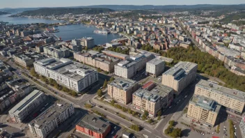 Flyfoto av Storo, Oslo, med shopping senter og boliger