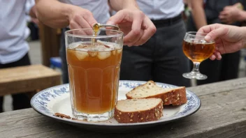 Et bilde av en person som serverer tørstedrikk på en festival eller marked.