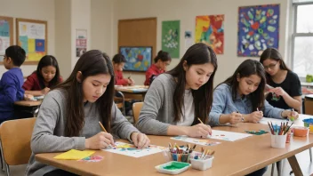 Elever som deltar i kunst- og håndverksklasser på skolen.