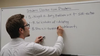 En person står foran en whiteboard og presenterer en løsning på et problem. Whiteboardet er fylt med notater og diagrammer.