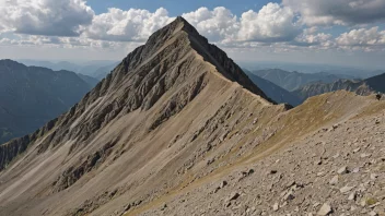 Et fjell eller en ås med en bratt og ujevnt terreng