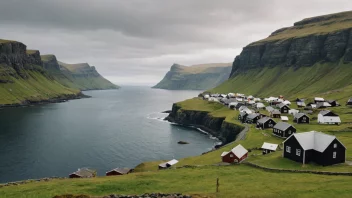 Et malerisk landskap av Færøyene med fargerike hus og en steinete kystlinje