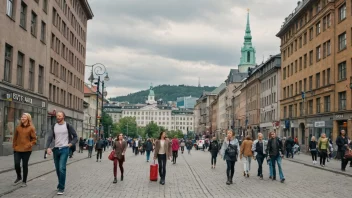 En gruppe mennesker som går i gatene i Oslo, og representerer begrepet oslogater.