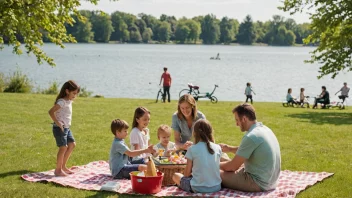 En familie som har piknik i en park.