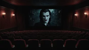 En mørk kino med en vampyrfilm på lerretet