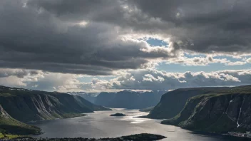 Et malerisk landskap av Mausund, Norge, som viser stedets unike værforhold.