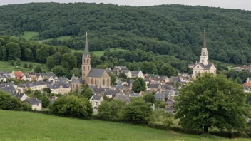 Et malerisk kirkeberg med en historisk kirke og en koselig landsby i bakgrunnen