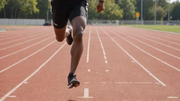 En person som sprinter på en løpebane med en timer i bakgrunnen, med fokus på intensitet og hastighet