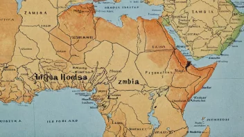 Et historisk kart over Afrika med regionen Rhodesia markert, inkludert territoriene Zimbabwe og Zambia.