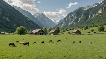 En naturskjønn utsikt over en setervoll i norske fjell.