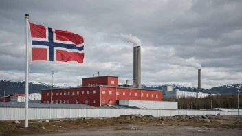 En fabrikk eller forretningsbygning med et norsk flagg, som representerer en basevirksomhet.